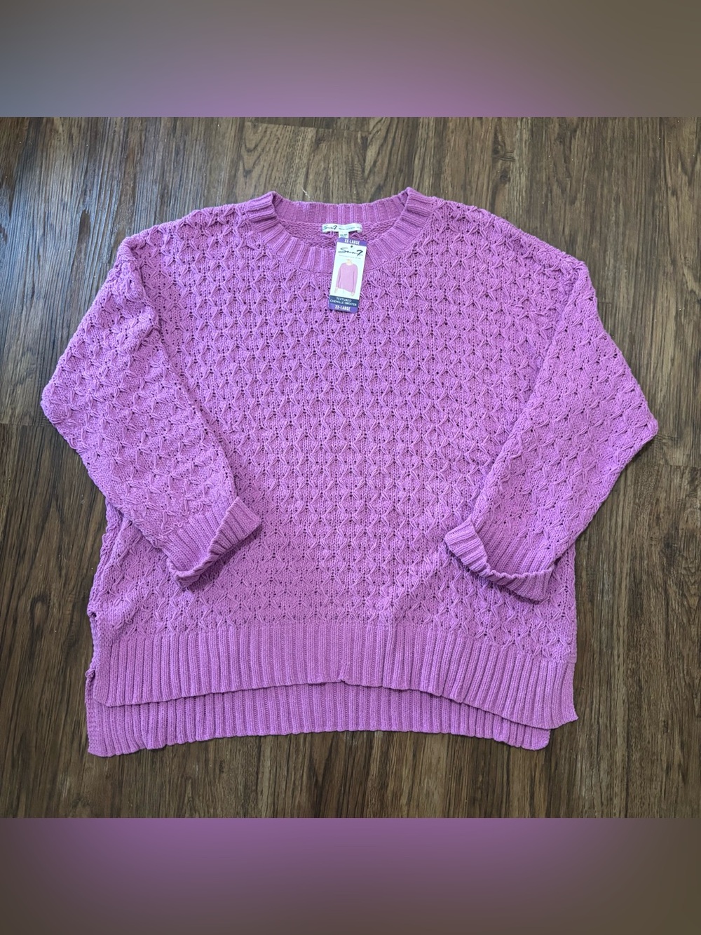 Seven7 Wild Orchid Chenille Textured Knit Crewneck Sweater XXL